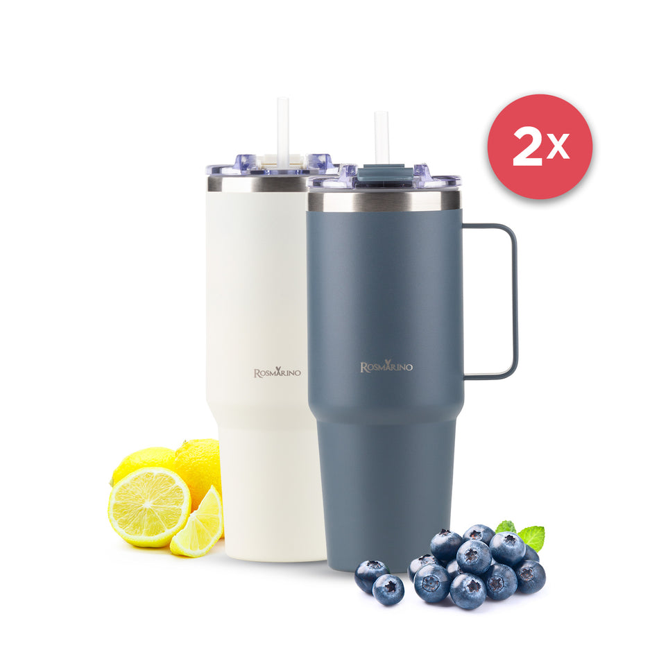 Sada 2 termohrnčekov Rosmarino MegaCup 870 ml – béžová + námornícka modrá