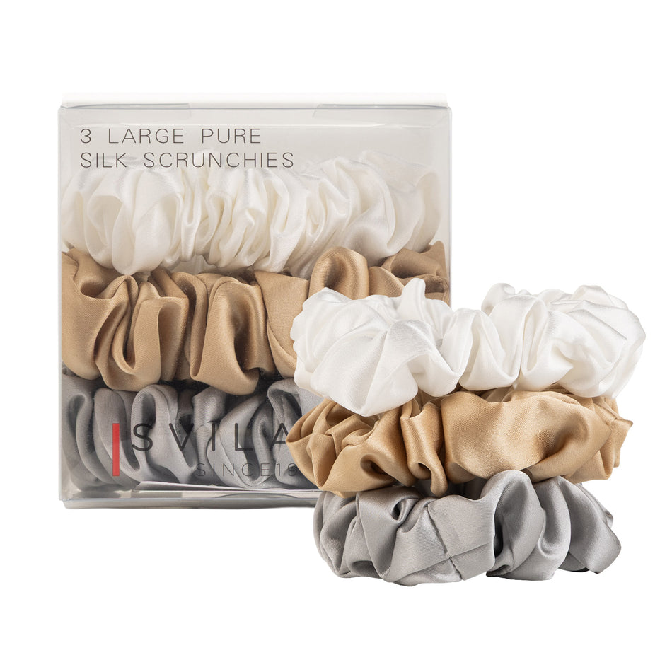 Svilanit súprava troch gumičiek do vlasov z prémiového morušového hodvábu Elegance