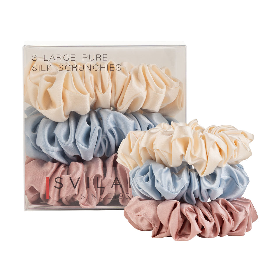 Svilanit súprava troch gumičiek do vlasov z prémiového morušového hodvábu Pastel