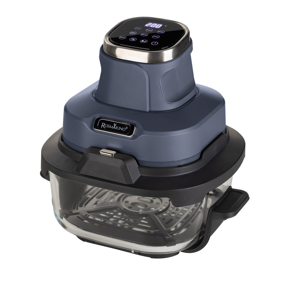 Prenosná sklenená teplovzdušná fritéza Rosmarino Airfryer Crispy PRO Series 6 v 1 – 4,5 l + 1,8 l, modrá