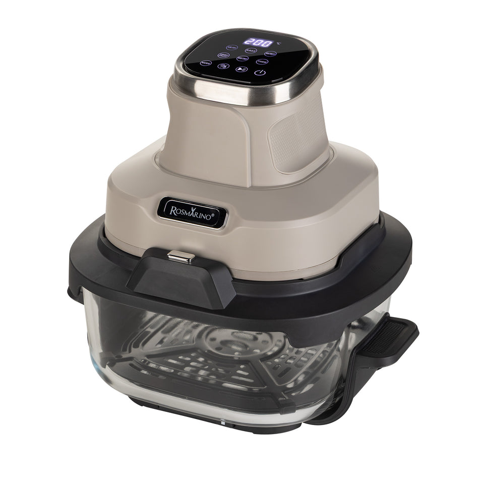 Prenosná sklenená teplovzdušná fritéza Rosmarino Airfryer Crispy PRO Series 6 v 1 – 4,5 l + 1,8 l, béžová